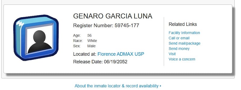 La fecha de liberación de García Luna está prevista para el 19 de junio de 2052 en Estados Unidos.