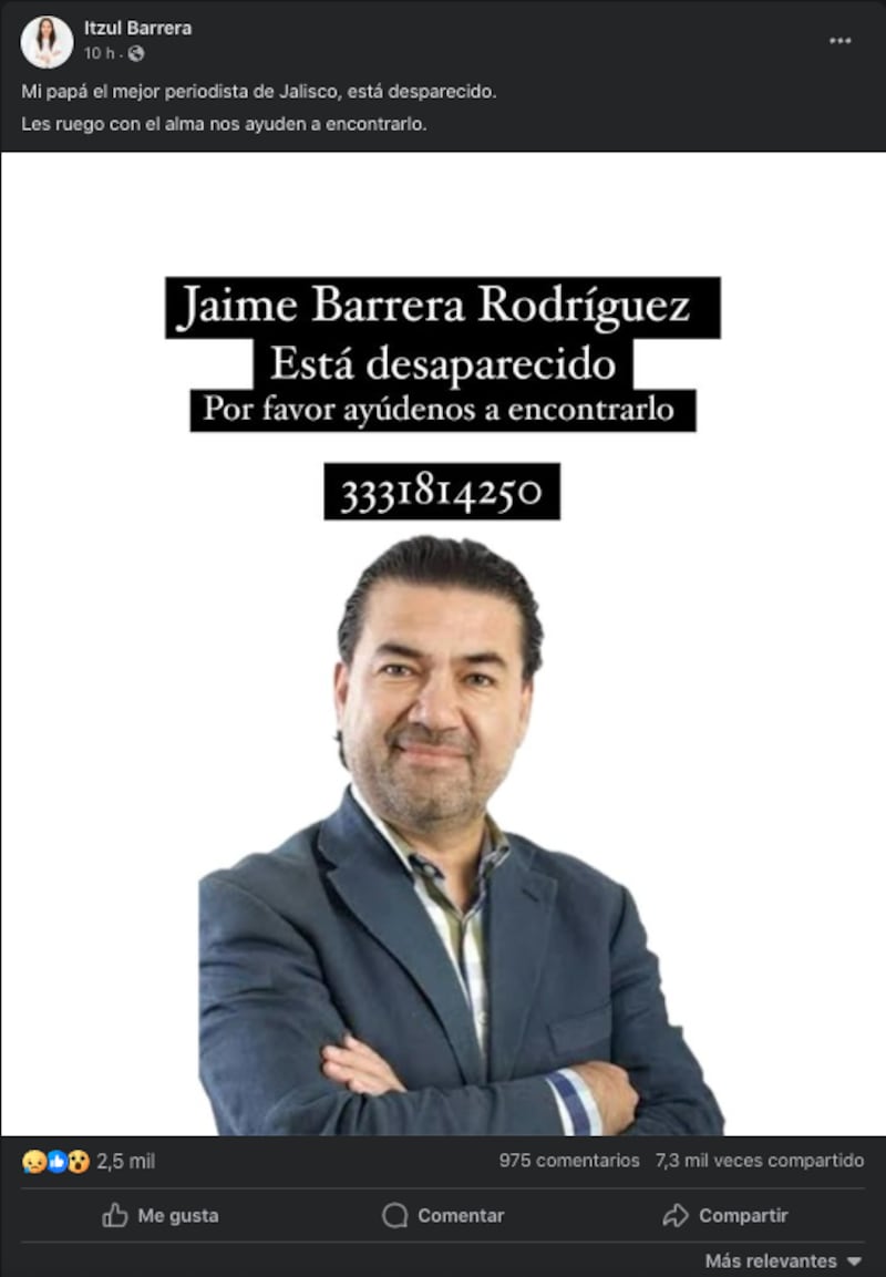 Lo que se sabe sobre la desaparición del periodista Jaime Barrera en Jalisco