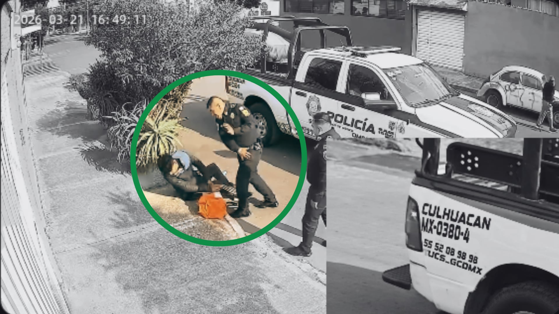 Mientras uno de los policías agrede al ciudadano, su compañero observa sin intervenir