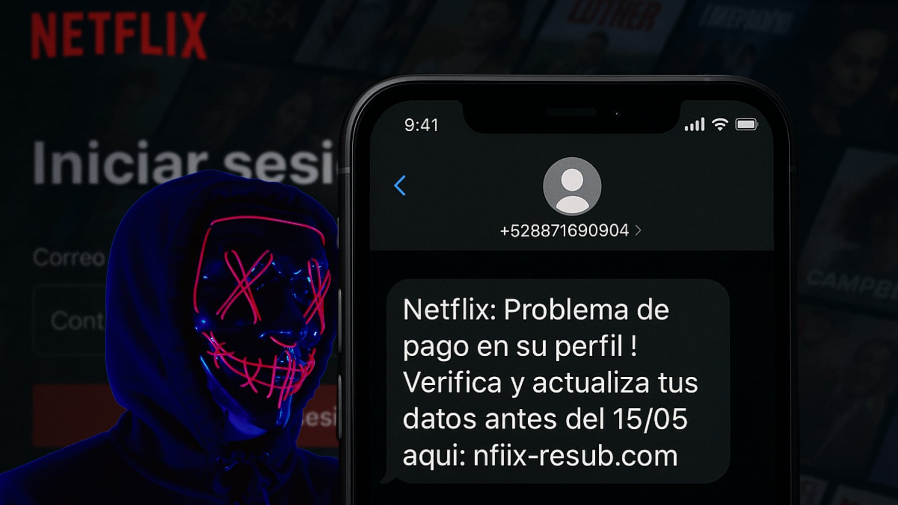 Publimetro detectó 74 dominios falsos que clonan Netflix para robar datos bancarios de usuarios mexicanos mediante SMS.