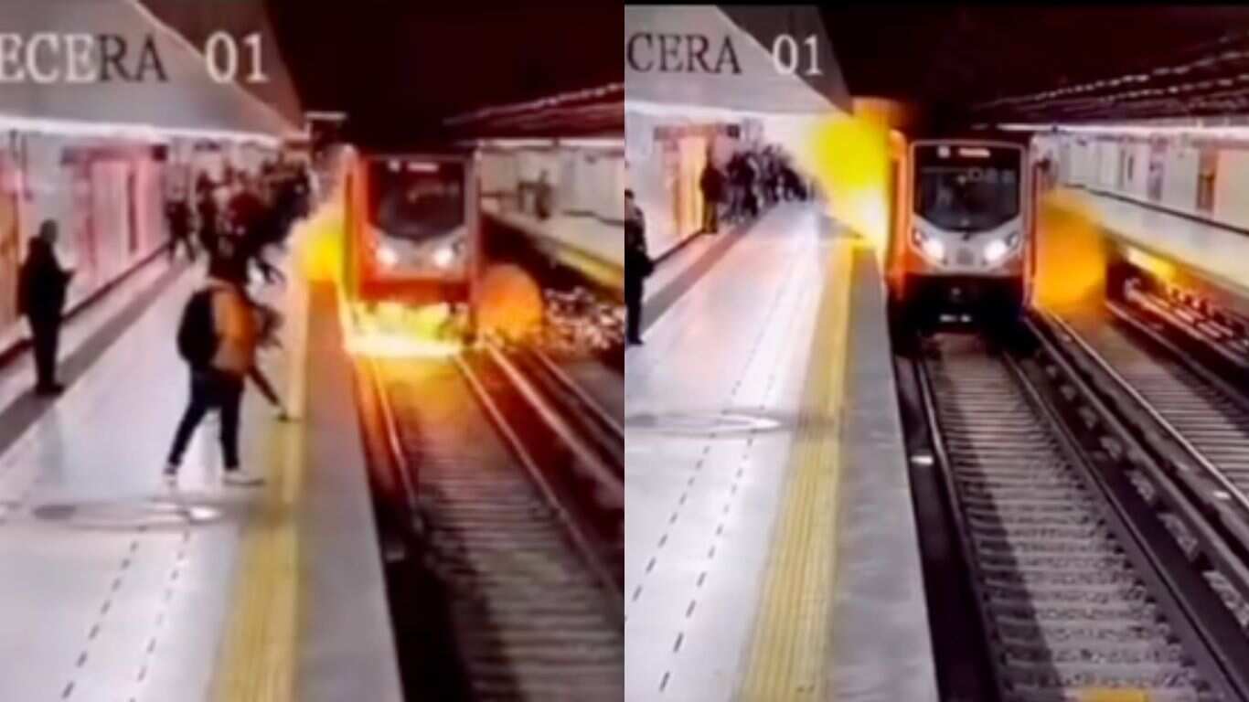Tren de la Línea 1 se prende por supuesta sombrilla