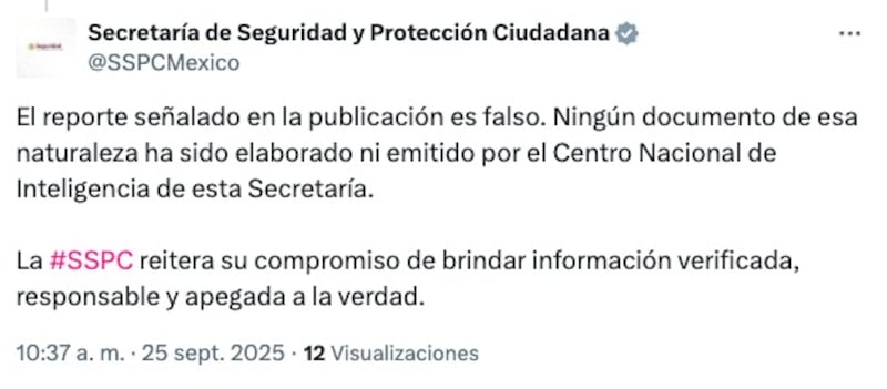 Aclaración de la Secretaría de Seguridad y Protección Ciudadana