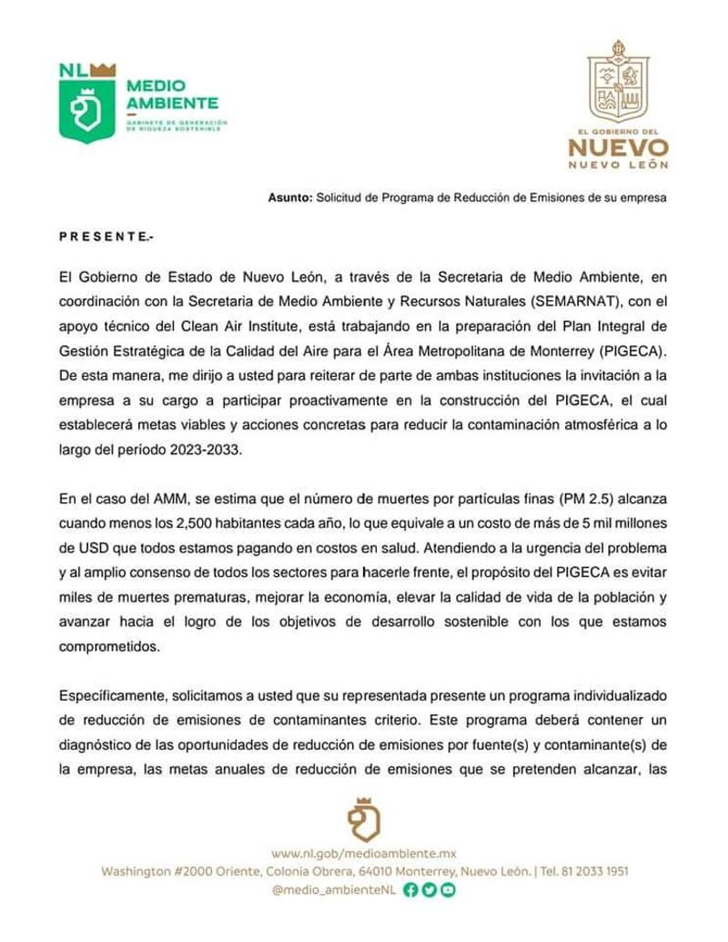Parte uno del oficio de emplazamiento.