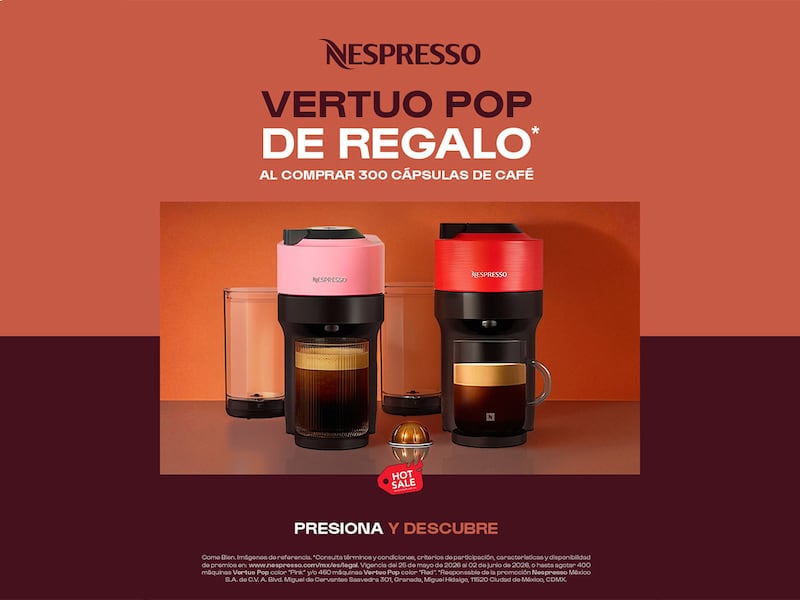 Máquinas Nespresso Vertuo Pop color rosa y rojo en promoción Hot Sale 2026