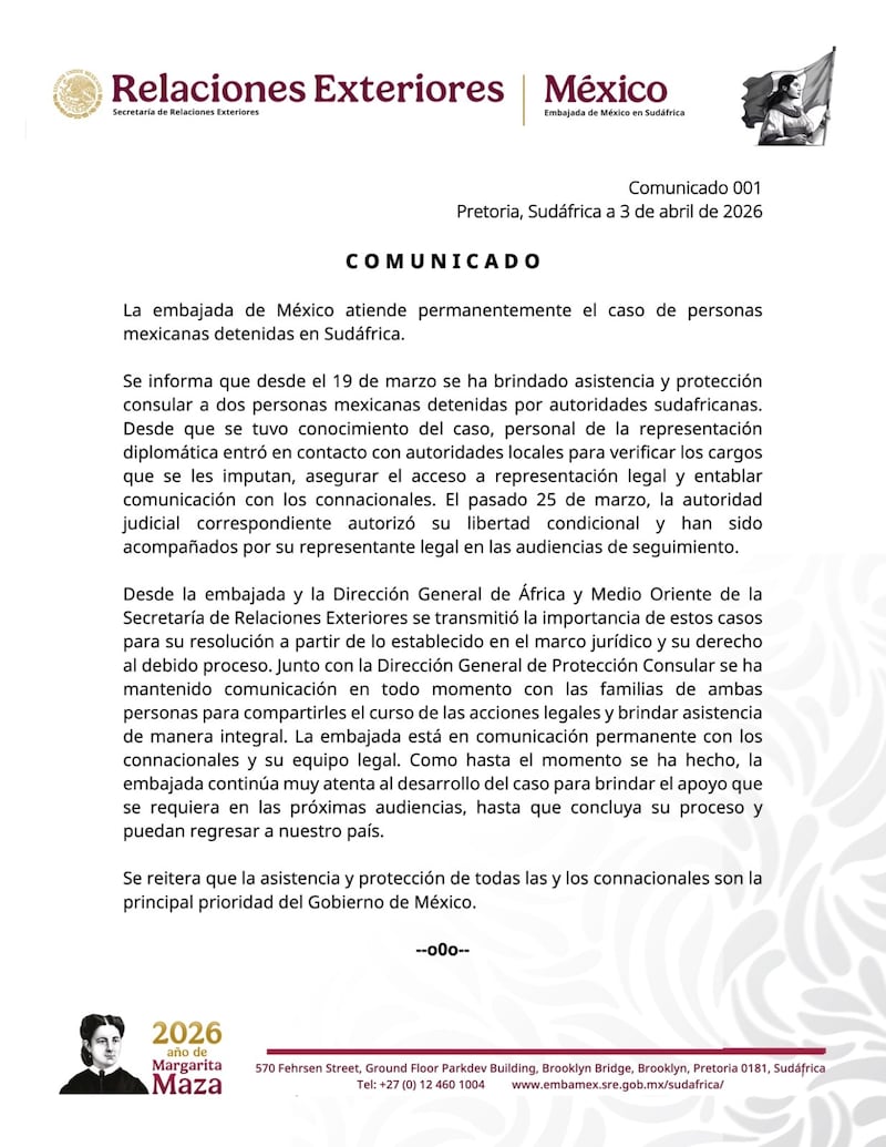 Comunicado de la Secretaría Relaciones Exteriores