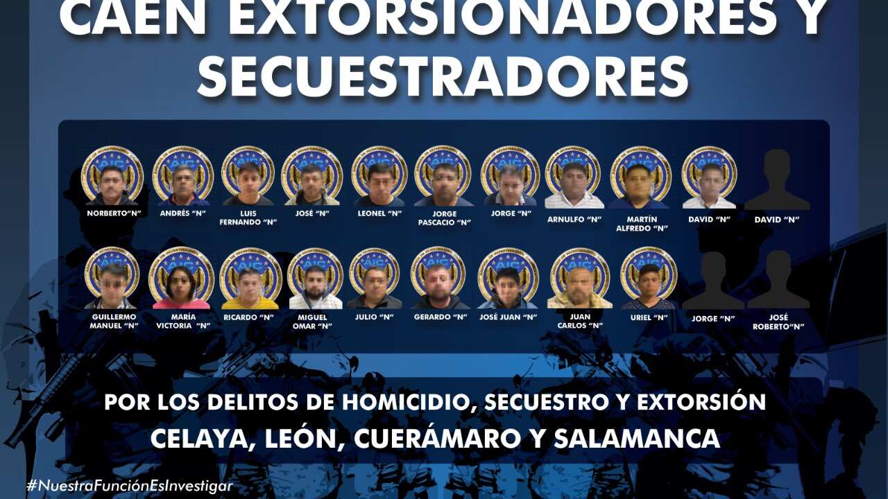 Detienen a bandas de secuestradores y extorsión en el estado de Guanajuato.