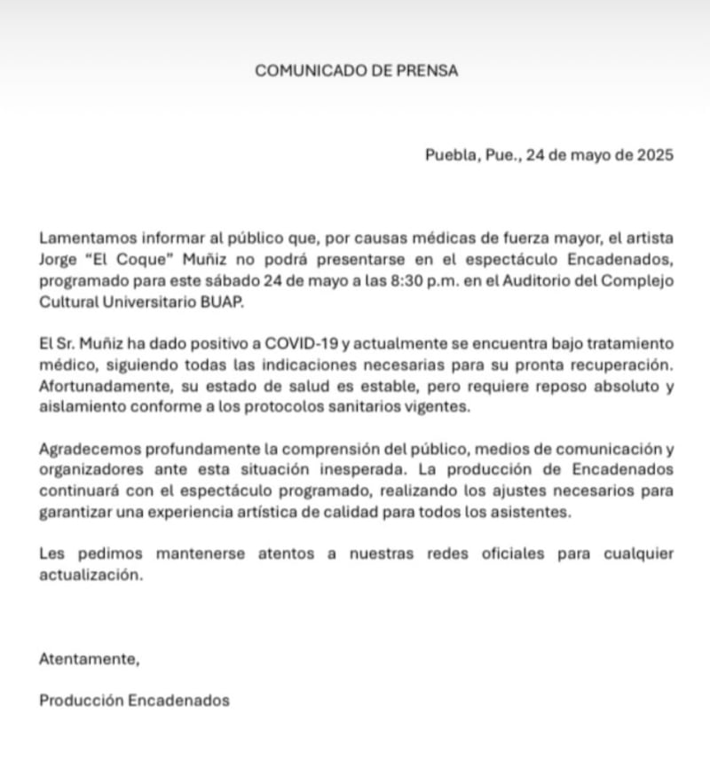Comunicado de Coque Muñíz