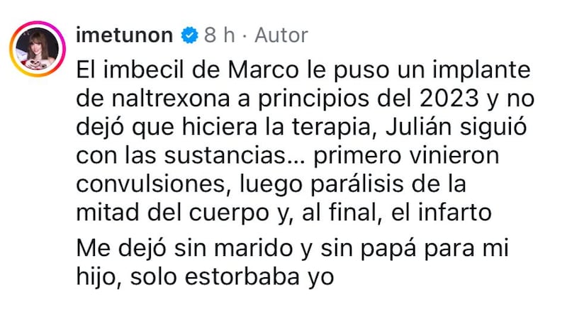 Comentario de Imelda Tuñón en Instagram