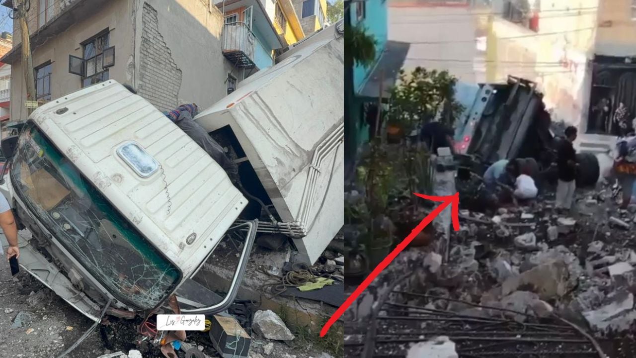 Camión de basura cae sobre casas en Naucalpan