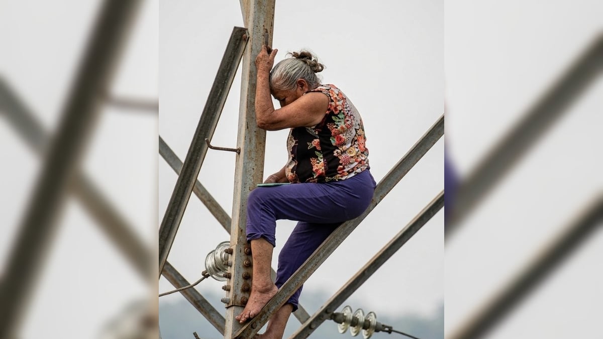 Tras varias horas en las alturas finalmente fue puesta a salvo con el uso de una canastilla.