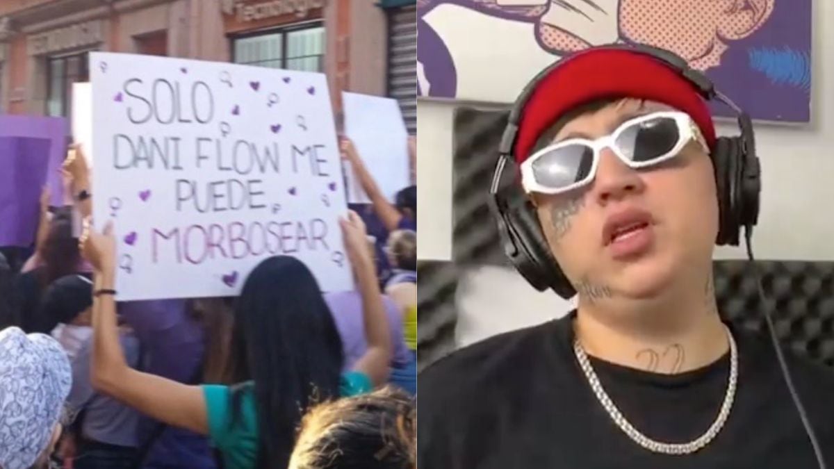 Dani Flow: Critican a manifestante del 8M por pancarta en apoyo a las letras del reguetonero