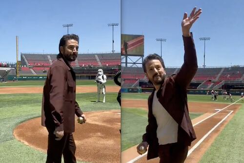Diego Luna lanza la primera bola en el juego de los Diablos Rojos