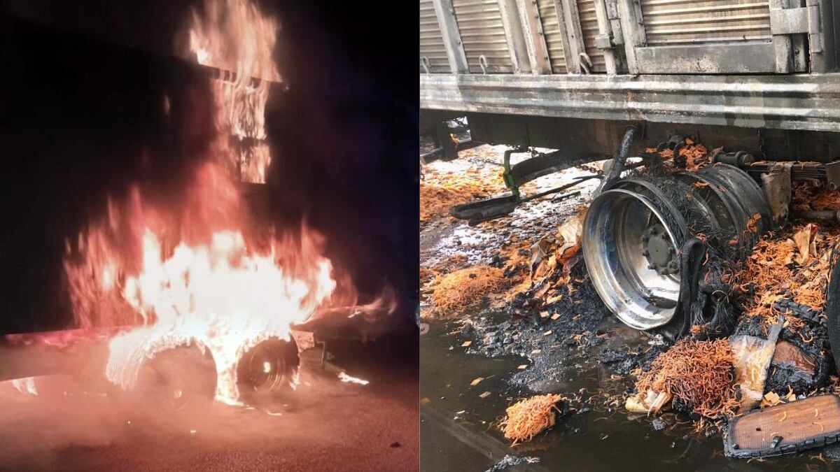 Se incendia camión de frituras y chicharrones en Ecatepec.