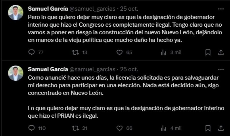 Samuel García rechazó la designación de Arturo Salinas.