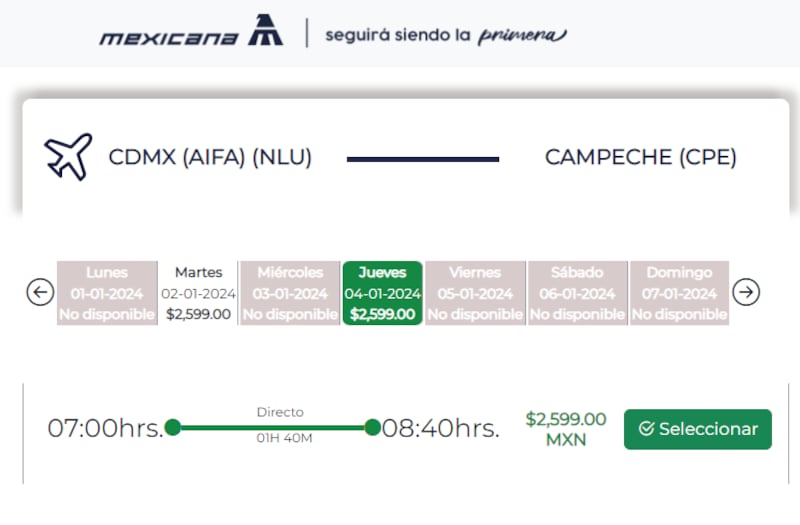 Vuelos de Mexicana de Aviación hacia Campeche