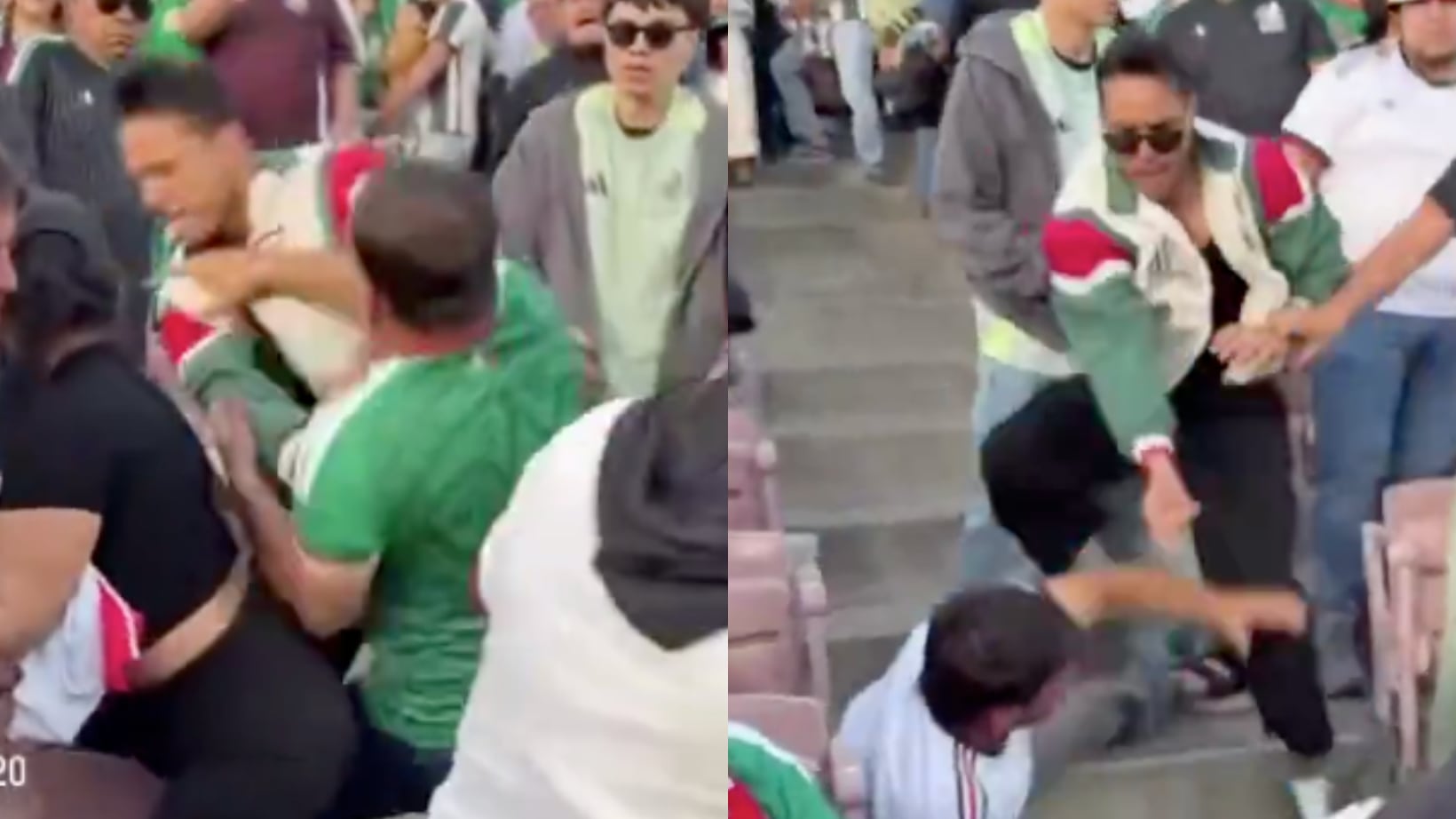 Pelea entre aficionados mexicanos en el Rose Bowl.
