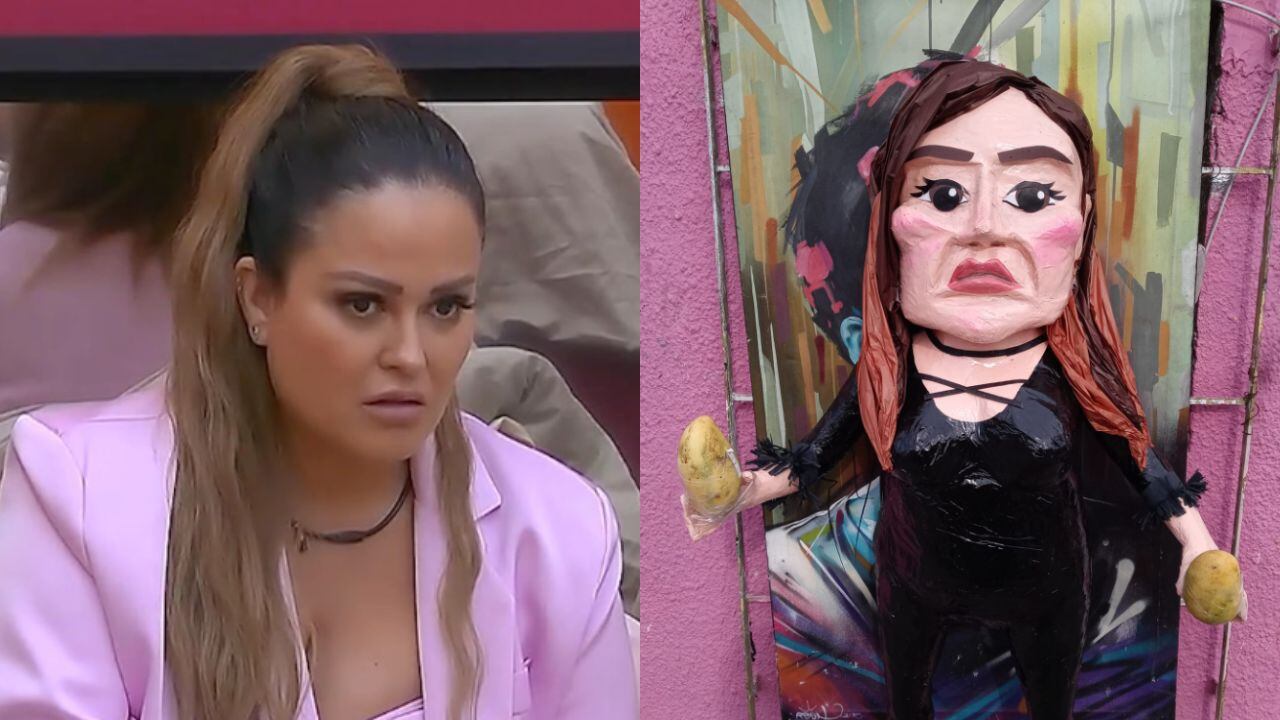 Mariana Echeverría y la piñata hecha por Piñatería Ramírez