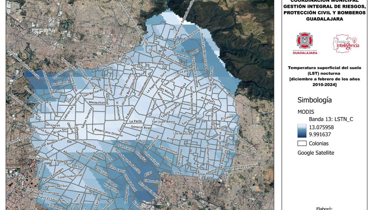 Con el fin de optimizar la atención a la población más vulnerable durante la temporada invernal, la Coordinación Municipal de Gestión del Riesgo, Protección Civil y Bomberos de Guadalajara presentó el innovador Mapa de Olas de Frío, una herramienta clave que identifica las zonas con mayor descenso de temperatura en la capital jalisciense.