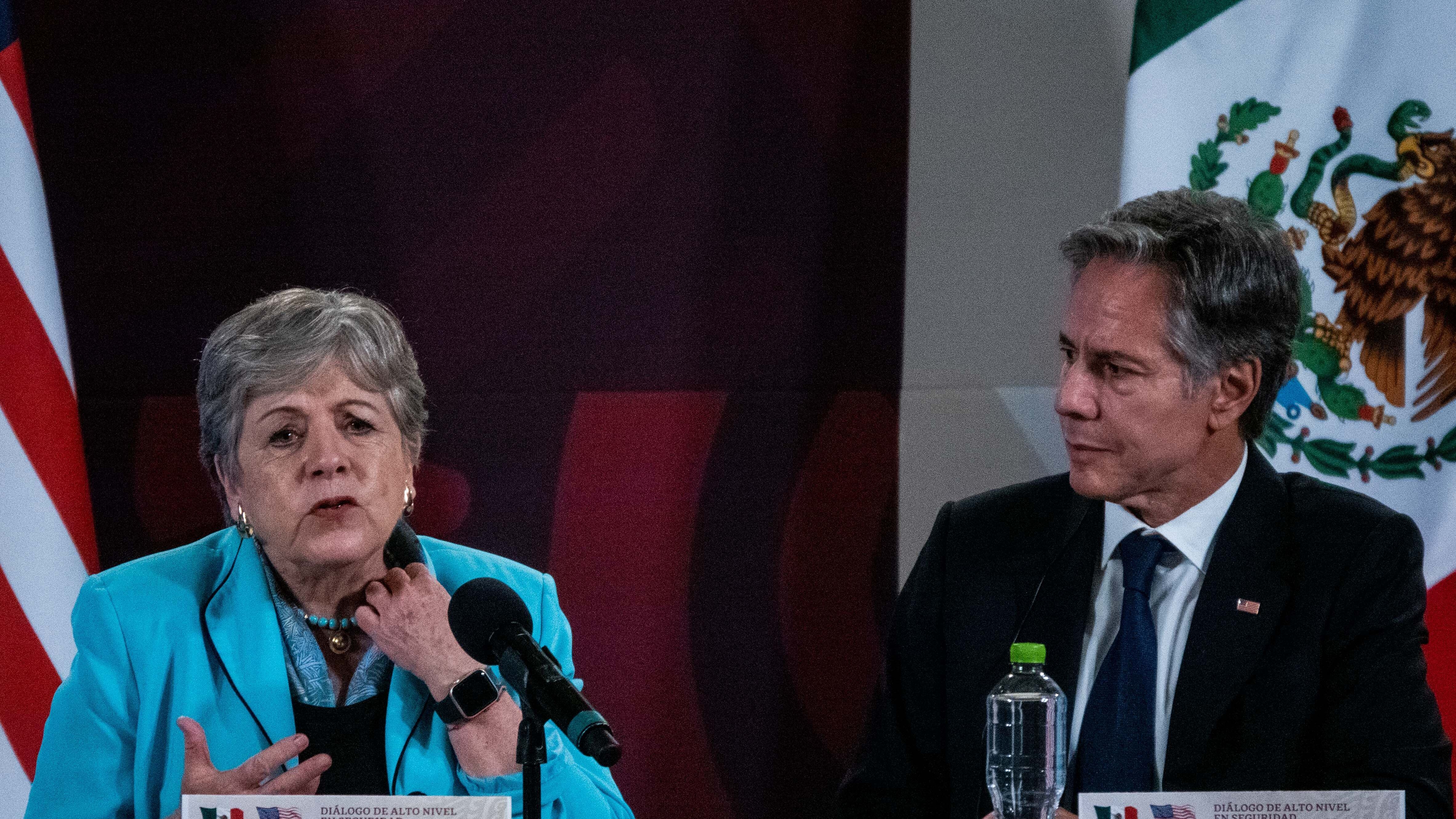 CIUDAD DE MÉXICO, 05OCTUBRE2023.- Alicia Bárcena, canciller mexicana, y Antony Blinken, Secretario de Estado de EEUU, durante la conferencia de prensa para dar detalles de los acuerdos y planes trazados en los “Diálogos de Alto Nivel en Seguridad México-Estados Unidos”
FOTO: GALO CAÑAS/CUARTOSCURO.COM