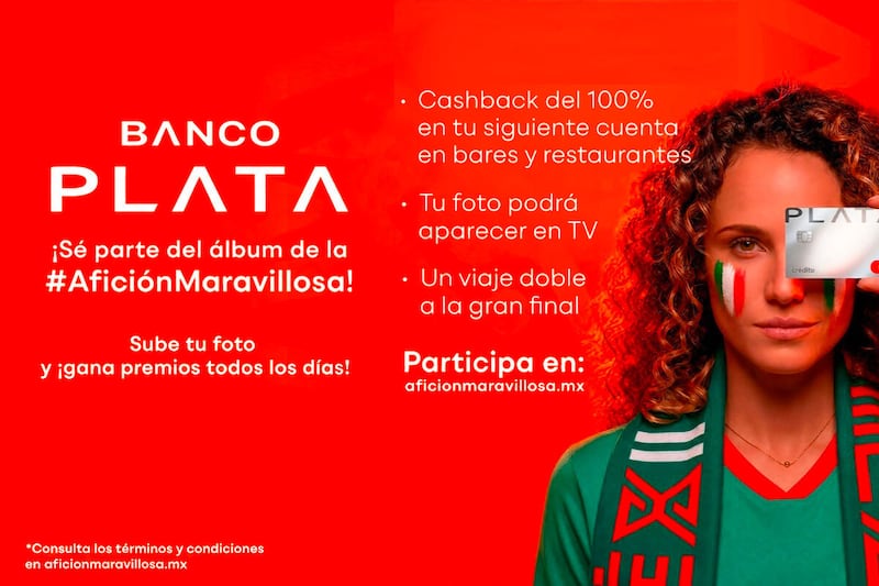campaña Álbum de la #AficiónMaravillosa de Banco Plata, iniciativa que ofrece premios, cashback y la oportunidad de aparecer en televisión.