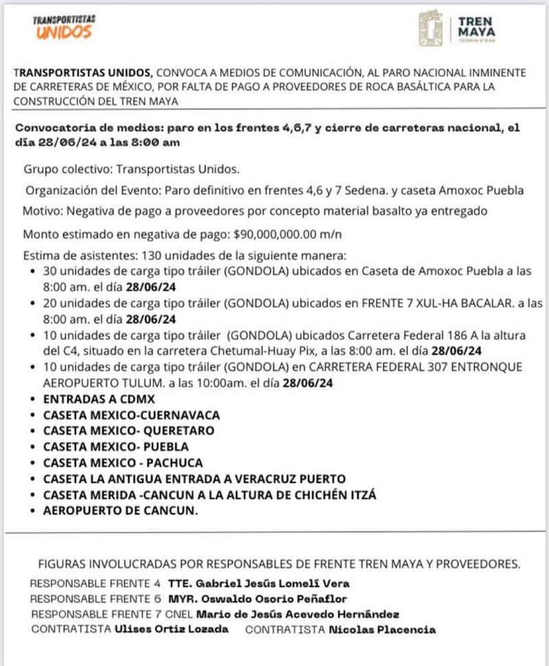 Paro nacional de transportistas el viernes 28 de junio: ¿Qué piden y dónde bloquearán?