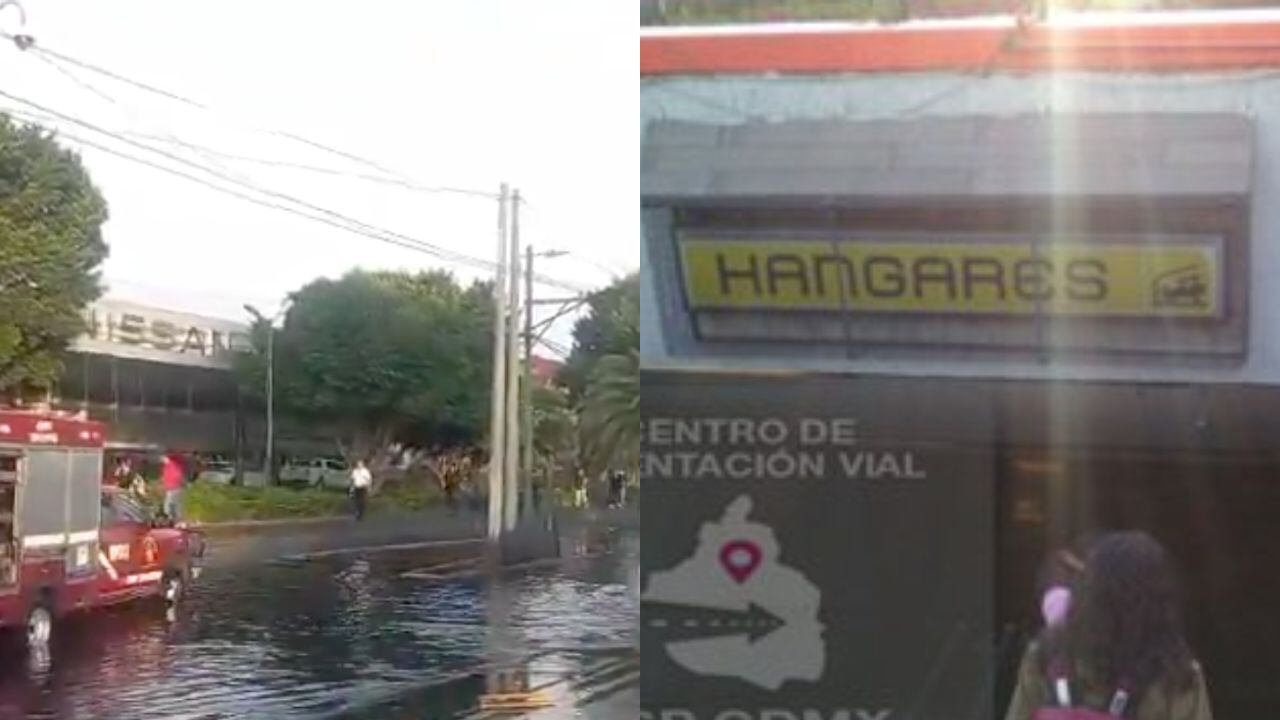 Línea 5: Inundaciones en CDMX bloquean acceso y salida en estación Hangares del Metro