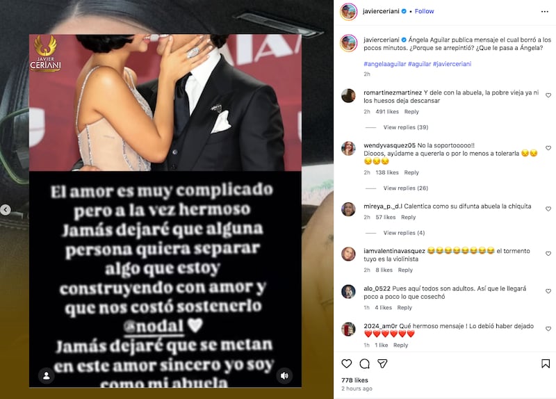 Publicación de Gael García en Instagram