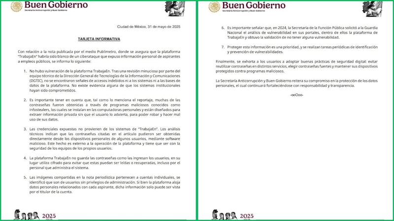 Tarjeta informativa Buen Gobierno
