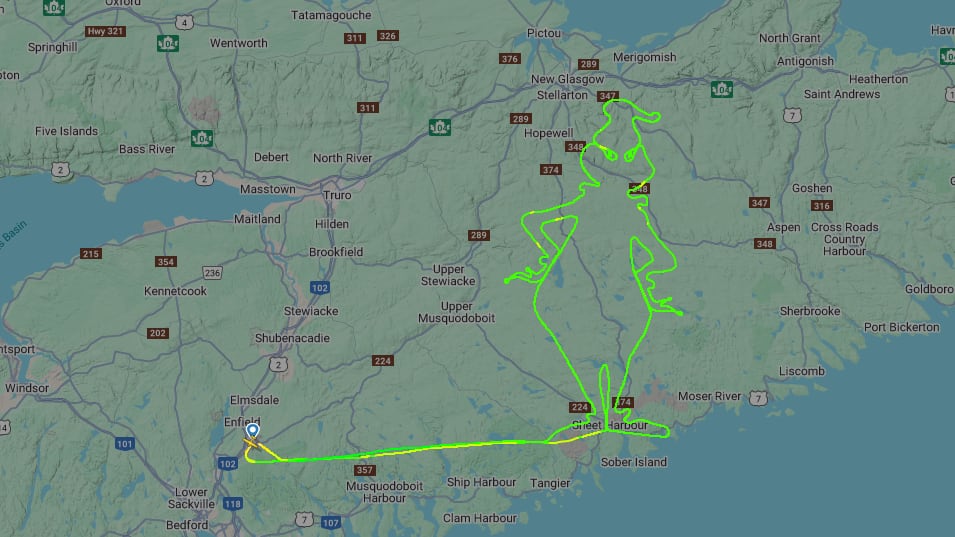 La trayectoria registrada en Flightradar24 se sumó a la colección de vuelos artísticos de Dimitri Neonakis,