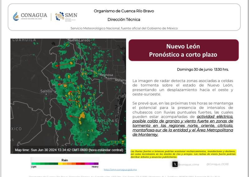 Se esperan alrededor de 30 mm de precipitaciones en Monterrey.