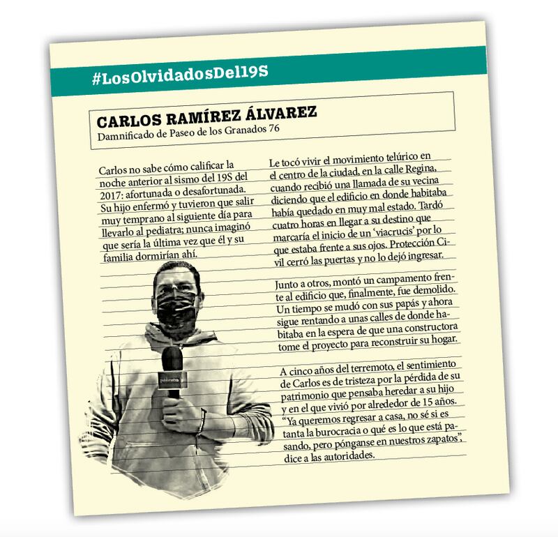 Carlos Ramírez Álvarez, damnificado de Paseo de los Granados 76. Arte: Fernanda Villanueva / Publimetro