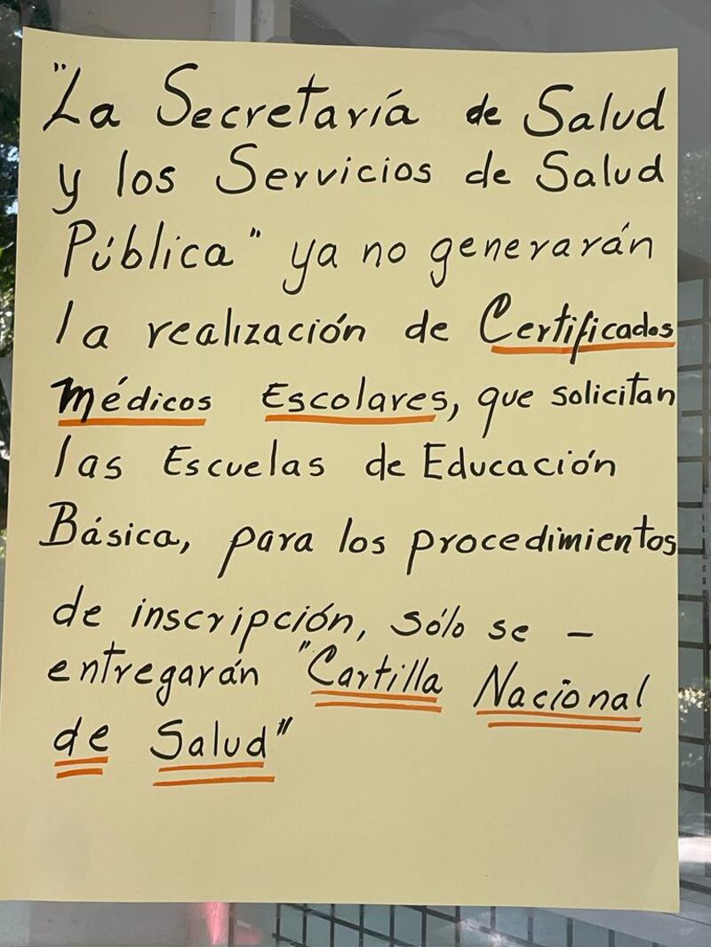 Servicios de Salud Pública y no harán certificados médicos escolares.