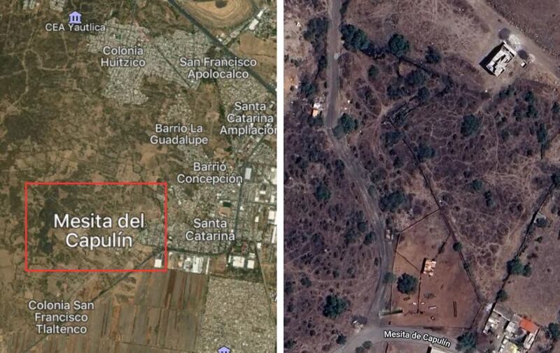 Vistas satelitales del paraje conocido como “Mesitas del Capulín” en Tláhuac.