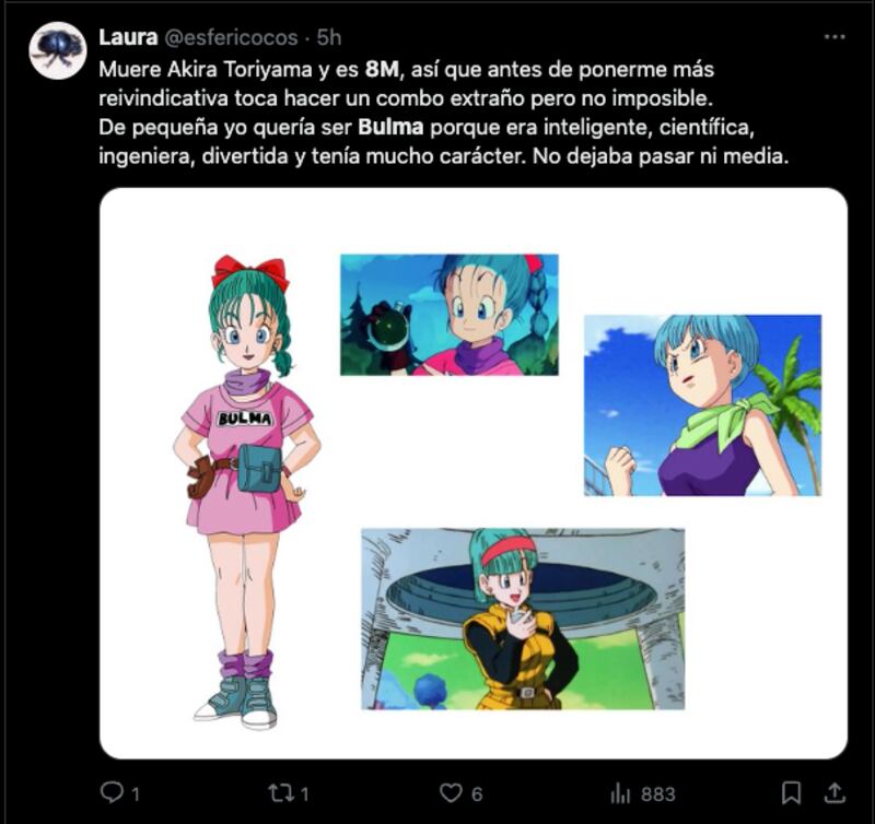 Fanáticas homenajean a Bulma de Dragon Ball en el 8M, tras la muerte de Akira Toriyama