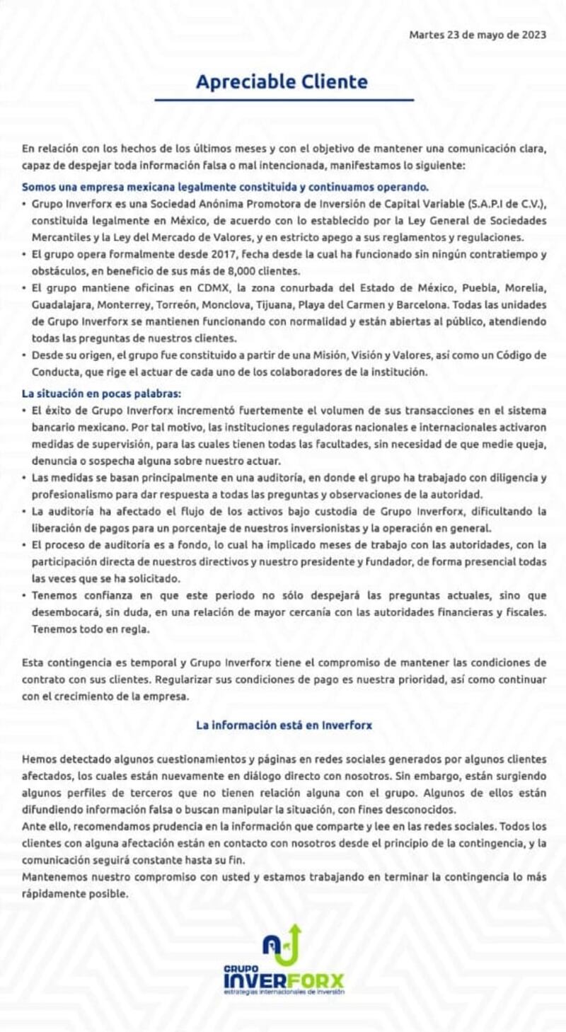La estructura de Inverforx es objeto de meticulosas auditorias nacionales e internacionales.