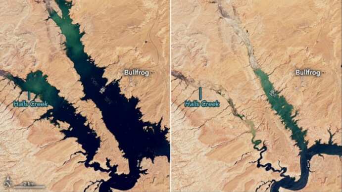 La foto muestra el cambio del nivel del agua. (Facebook NASA)