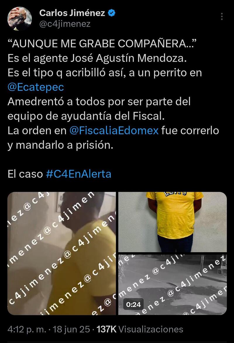 El presunto funcionario se negó a declarar y amedrentó a los oficiales tras matar a balazos a un perro callejero en Ecatepec
