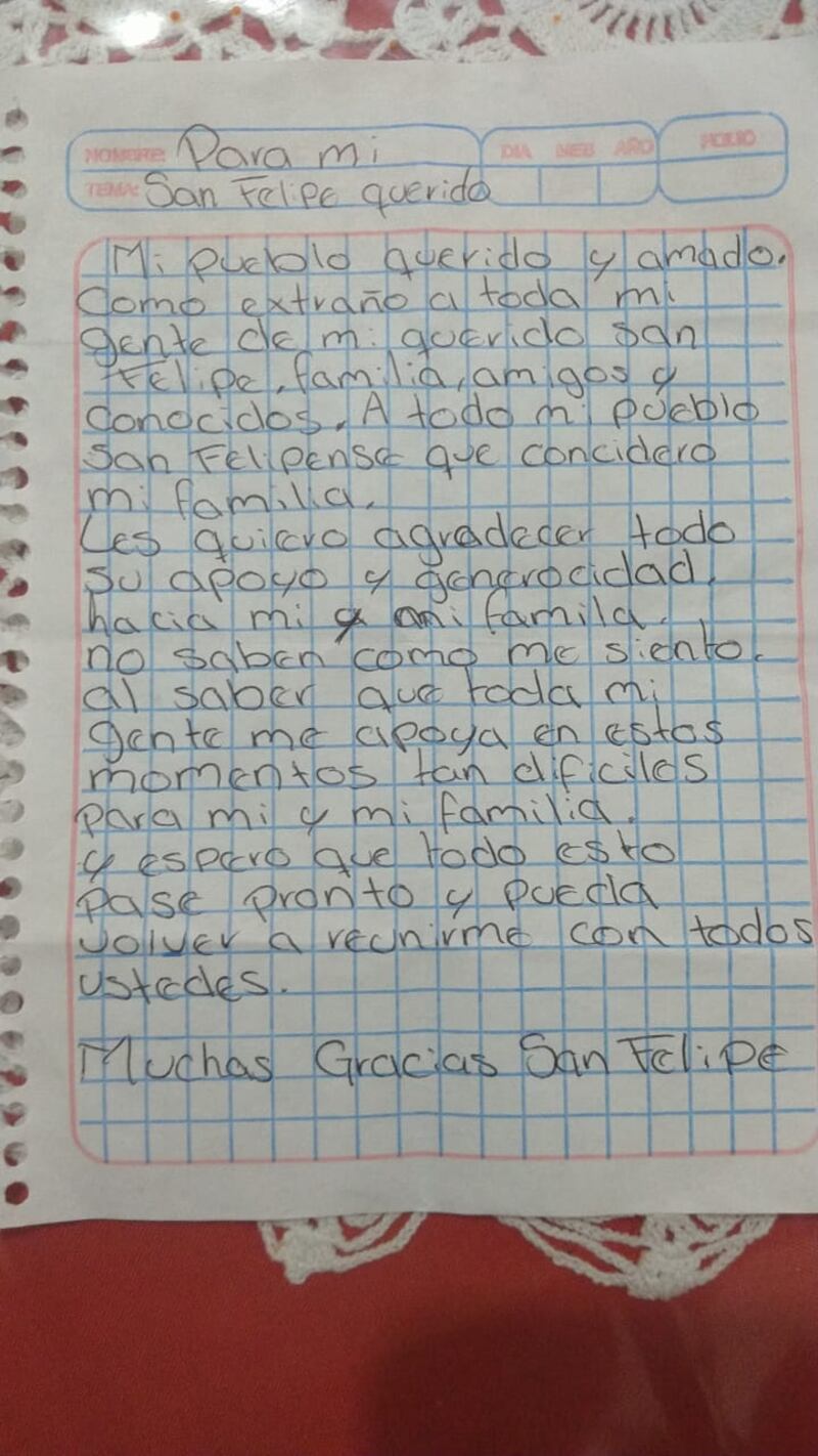 Carta de Pedro redactada desde el Cereso de Apizaco.