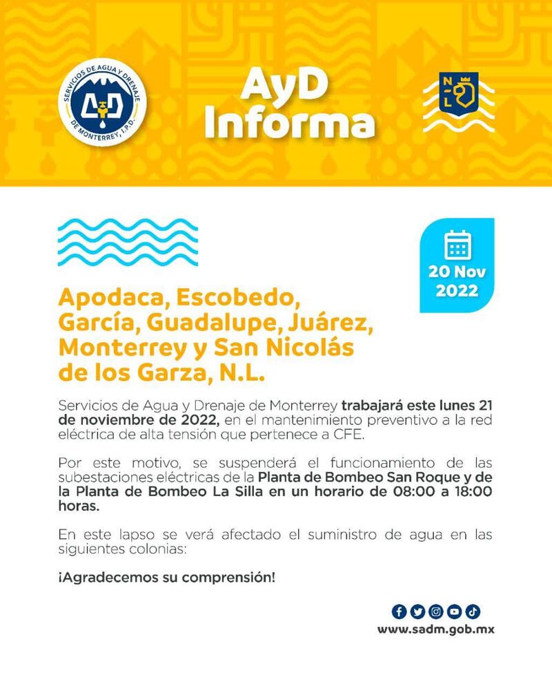 Para la lista completa de colonias se puede acudir a las redes sociales de AyD.