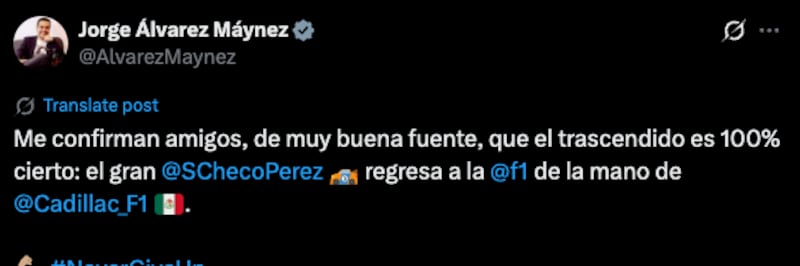 Publicación de Máynez en X