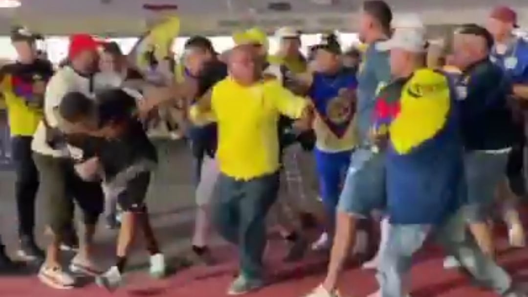 Pelea entre aficionados de América.
