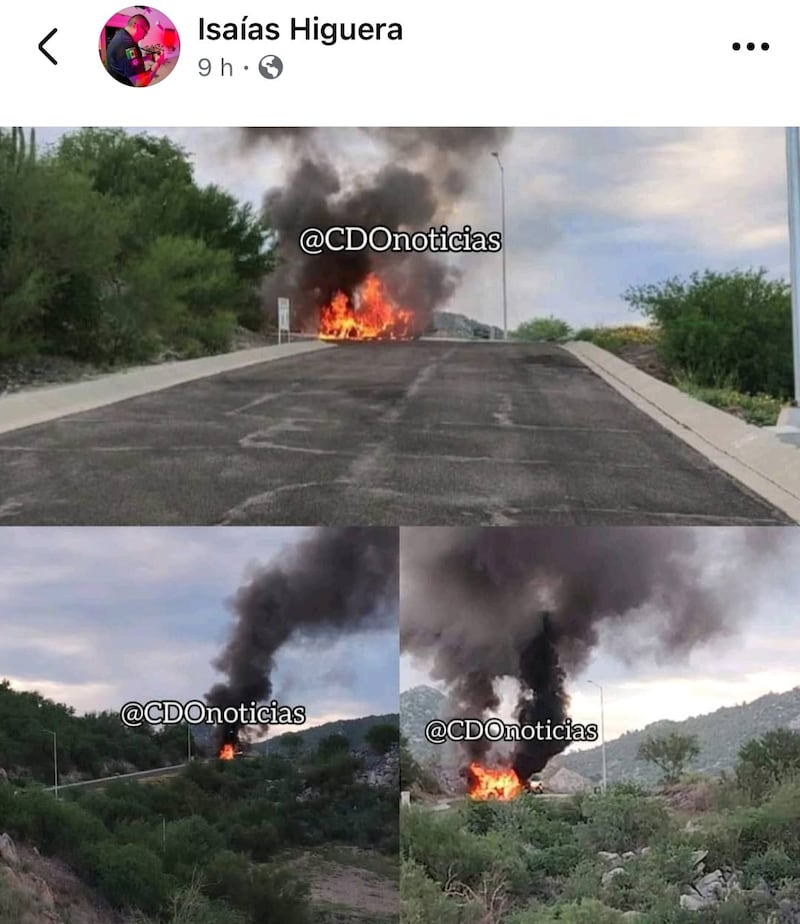 La supuesta camioneta de Natanael Cano incendiándose