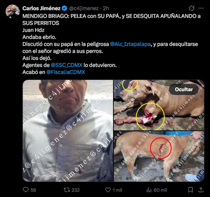 Publicación del periodista Carlos Jiménez en X