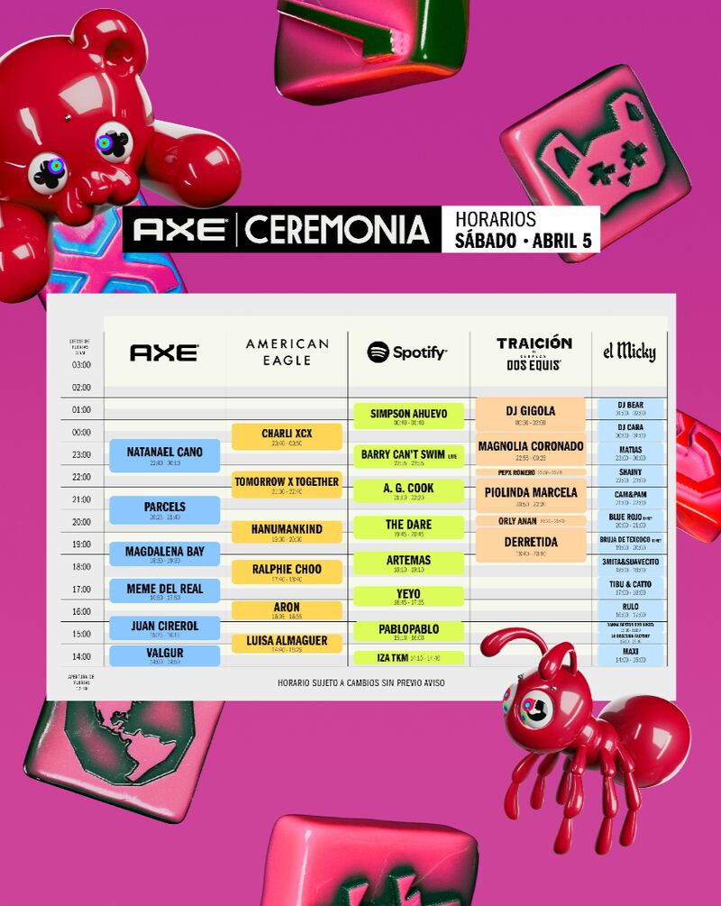 Horarios por día del Festival Axe Ceremonia 2025