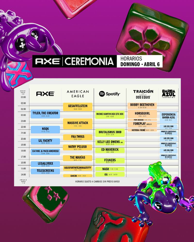 Horarios por día del Festival Axe Ceremonia 2025