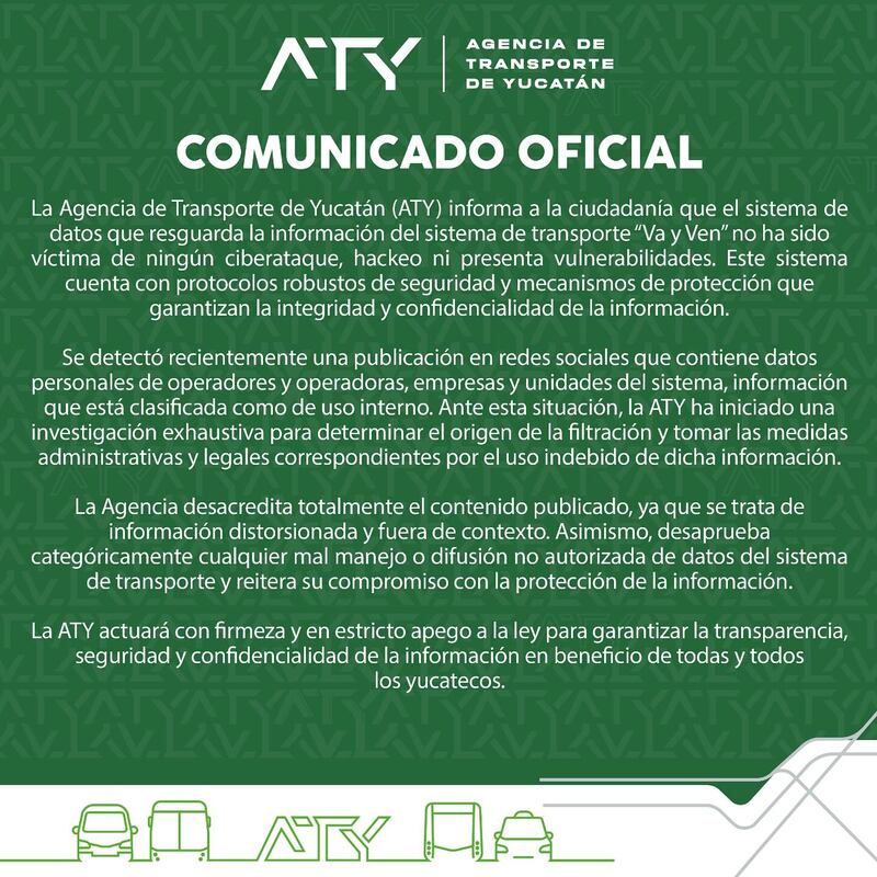 La ATY niega hackeo, pero admite que los datos son reales y que la filtración está bajo investigación.