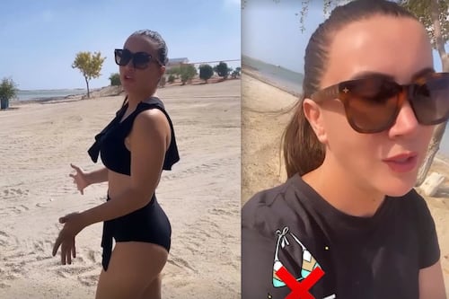 Conductora de TUDN se ve forzada a cubrirse el traje de baño en Qatar