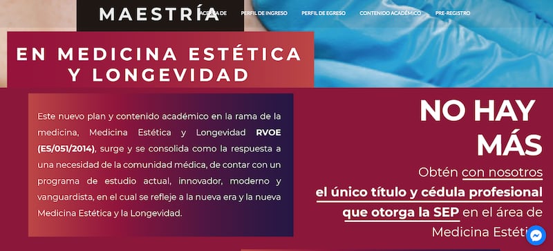 El Instituto de Estudios Superiores en Medicina y la Universidad del Conde promueven la falsa maestría en cirugía estética y longevidad (Universidad del Conde)