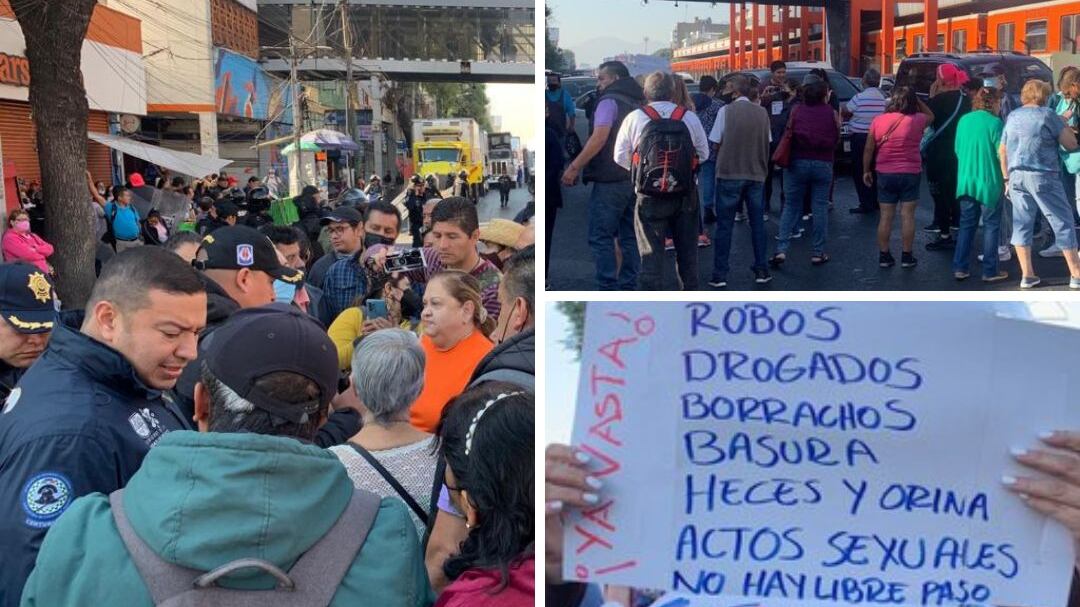 Vecinos de las colonias Coruña y Viducto Piedad se manifiestan sobre la Calzada de Tlalpan.