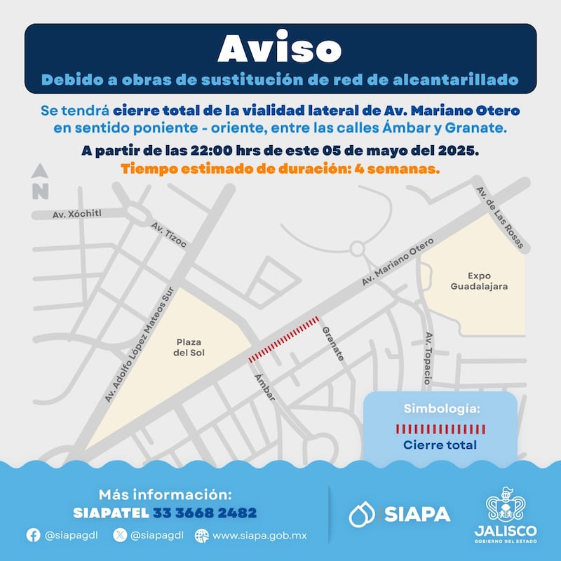 Los trabajos de sustitución de alcantarillado podrían extenderse hasta cuatro semanas. ESPECIAL/ SIAPA
